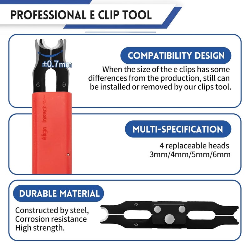 Sopnom E Clip Tool, E Clips Removal and Installation Assortment Kit Tool Set, Exchangeable 4 Sizes (3/4/5/6mm) Clip Rings Kit & 40Pcs E Clips - Image 4